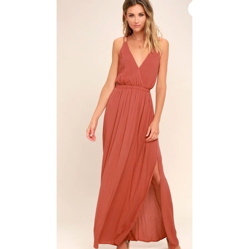 Lulus Lost in Paradise Rusty Rose Open Back Maxi Dress Wedding Small
